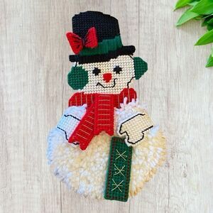 Vintage Plastic Canvas Winter Snowman Door Hanging